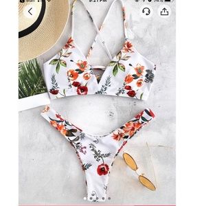 ZAFUL floral lace up bikini set